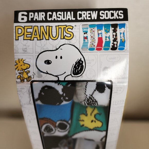 Peanuts Snoopy 6 Pair Casual Crew Socks Unisex Brand NEW in Sealed Package - Picture 2 of 4
